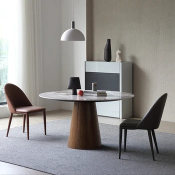 Современный минималистичный Мраморный вращающийся стол Для квартиры, Практичный Круглый обеденный стол из массива дерева, Балкон, Мебель для столовой