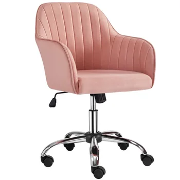 Рабочее кресло LISMs Velvet со средней спинкой и подлокотниками, Розовое игровое компьютерное кресло