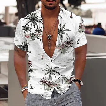 2022 Kemeja Pohon Kelapa untuk Pria 3d Kemeja Hawaii Pria Dicetak Pantai 5xl Mode Lengan Pendek Atasan Kaus Pria Blus Camisa