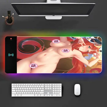 Pink Girl new RGB kawaii большой коврик для мыши игровой HD сексуальный аниме аксессуары для клавиатуры персонализированный резиновый нескользящий светящийся настольный коврик