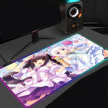 Аниме Nekopara Vanilla RGB Игровой Большой Коврик Для Мыши Gamer Led Компьютерный Коврик Для Мыши с Подсветкой Ковер для Клавиатуры Настольный Коврик