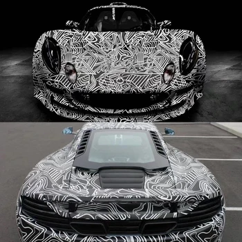 Высококачественная Черно-белая Камуфляжная Виниловая пленка Camo Car Wrap Foil с выпуском воздуха Для автомобиля, Наклейка для обертывания всего тела