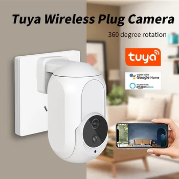 Беспроводная Штекерная Камера Tuya 2MP HD LED Лампа IP Cam с Поворотом на 360 ° Ночного Видения Двухсторонний Аудиопортативный Внутренний Wifi Домашняя Безопасность