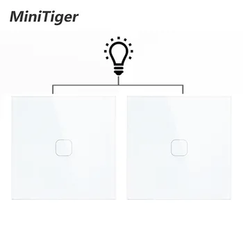 Minitiger Стандарт ЕС Роскошная стеклянная хрустальная панель 1 Банда 2-полосный настенный сенсорный выключатель света Водонепроницаемый и пожаробезопасный