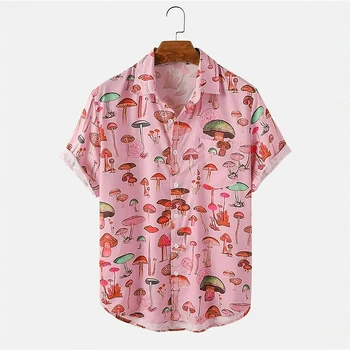 Летняя Мужская Гавайская рубашка с отворотом, Короткий рукав, Красочный элемент, Грибной узор, 3D принт, Трендовая повседневная рубашка, топы, Одежда