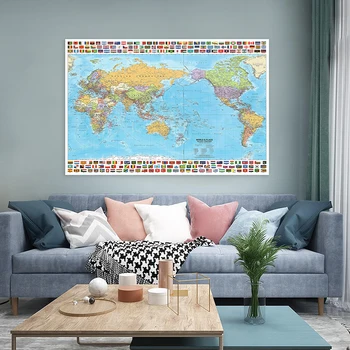 Карта мира на английском языке с национальным флагом 100*70 см, Складная нетканая ткань, Декор для дома, школьные принадлежности для класса