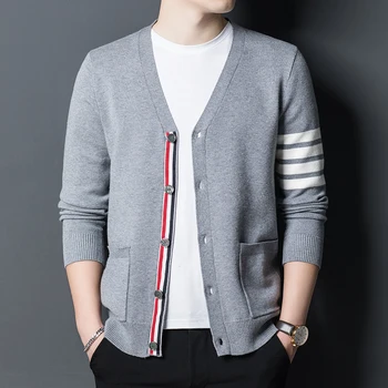 Высококачественный Новый осенне-зимний брендовый модный вязаный мужской кардиган, свитер, черные повседневные пальто в корейском стиле, куртка, мужская одежда S-3XL