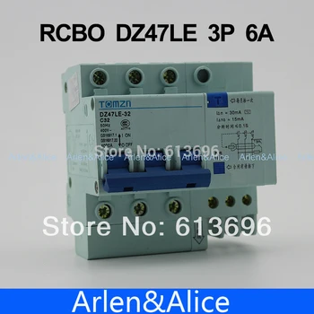 Автоматический выключатель остаточного тока DZ47LE 3P 6A 400V ~ 50HZ/60HZ с защитой от перегрузки по току и утечки RCBO