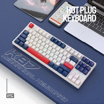 Игровая клавиатура K87 с RGB подсветкой, механическая клавиатура, 87 клавиш, клавиатура с горячей заменой, Русский USB-порт для компьютера, ноутбука, ПК