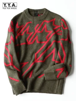 Мужской Повседневный Пуловер, свитер, Винтажные Утепленные Осенне-зимние шерстяные вязаные топы с длинным рукавом и вышивкой, облегающие свитера Harajuku