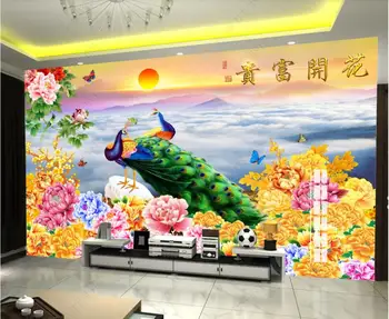 изготовленные на заказ настенные обои для стен в рулонах с цветущими цветами пиона, цветущим павлином, домашним декором, 3d фотообоями на стену