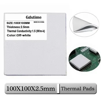 1 шт Gdstime 100x100x2,5 мм Толщина 2,5 мм Белая Прокладка радиатора процессора 100 ммx2,5 мм Проводящие Силиконовые термопластичные прокладки