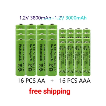 1,2 В AA 3800 мАч NI-MH аккумуляторные батареи + AAA батарея 3000 мАч Перезаряжаемая батарея NI-MH 1,2 В AAA батарея + бесплатная доставка