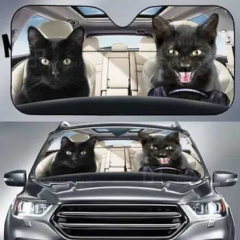 Забавный солнцезащитный козырек для автомобиля с черным котом, Солнцезащитный козырек для автомобиля с черным котом, Солнцезащитный козырек для лобового стекла автомобиля с черным котом, Ветровое стекло с черным котом на Хэллоуин
