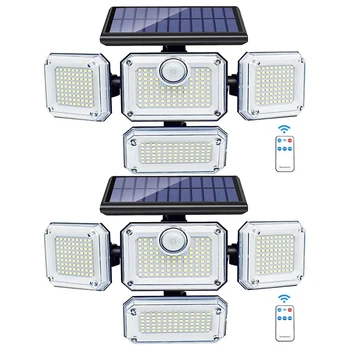 Солнечные светильники с датчиком движения на открытом воздухе, 333 светодиодных прожектора, Солнечные настенные светильники с 2 пультами дистанционного управления