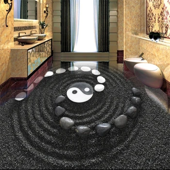 beibehang Черный песок булыжник ванная комната 3D художественный пол на заказ большая фреска ПВХ носимые наклейки на пол papel de parede