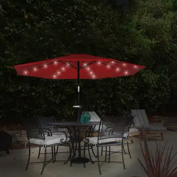 Современный открытый 10-футовый зонт для патио с солнечной светодиодной подсветкой (красный)