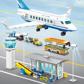 Креативный городской Аэропорт, Самолет, Станция, строительные блоки, Международный самолет, модель автобуса, Развивающая Кирпичная игрушка для подарка малышу