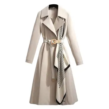 Женская ветровка, Полосатый Шарф, Драпированное Тонкое Пальто, Элегантное офисное Пальто с лацканами пальто женское
