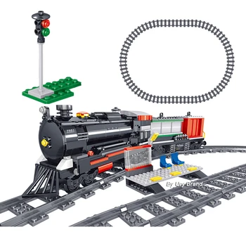 Технический ретро-классический Паровоз С железнодорожными путями, Обучающие строительные блоки, Игрушки для сборки Для детей, мальчиков, подарок 