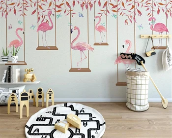 beibehang Нестандартный размер Современный минималистичный толстый шелковистый рисунок 3d обои фламинго личность фон детской комнаты