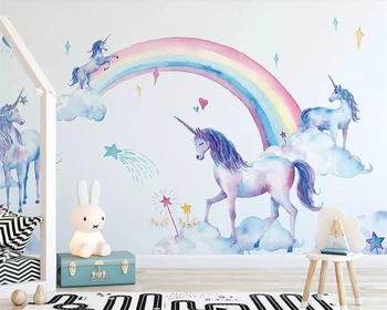 Фреска Beibehang Свежая акварельная ручная роспись Tianma rainbow unicorn детский фон настенная роспись для украшения дома 3D обои
