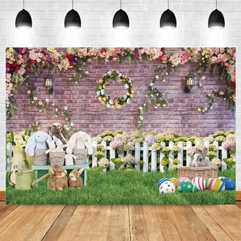 Фон для Фотосъемки на Кирпичной стене С Пасхой, Кролик, цветочные яйца, декор для вечеринки, детский портрет, Фотостудия