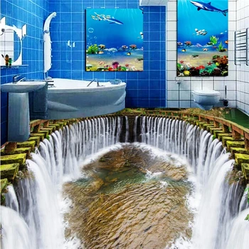 бэйбехан Водопад вода каменная дорога обои для пола на заказ Мягкая напольная плитка водонепроницаемые обои для ванной комнаты 3D настенная роспись
