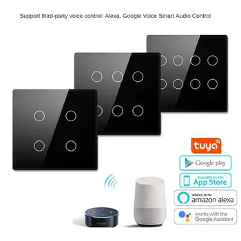 Умный выключатель Tuya WiFi Бразильского стандарта с подсветкой, роскошная стеклянная панель с сенсорным датчиком, настенный выключатель 4/6 групп, работа с Alexa Google Hom
