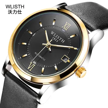 Лучшие брендовые роскошные Золотые мужские часы, Роскошные Повседневные кожаные мужские часы с дизайном WLISTH, Механические Автоматические часы Relogio Masculino