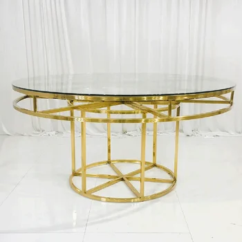 банкетная мебель б/у металлическая основа стеклянная столешница свадебные мероприятия обеденные золотые круглые столы из нержавеющей стали стеклянные