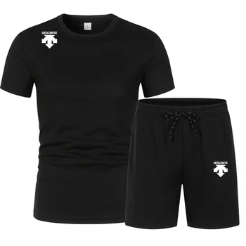 Летний фирменный новый комплект DESCENT, мужская спортивная футболка + шорты, брендовые повседневные дышащие штаны для бега трусцой в стиле хип-хоп, модная одежда 2023
