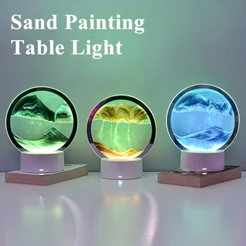 USB Стол для Рисования Песком Настольный 3D Движущийся Арт Светодиодный Светильник Песочные Часы Песочный Пейзаж Ночник 7 Цветов Lampe Motion Display Атмосфера Подарок