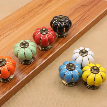 Семь разноцветных керамических ручек в виде тыквы, дверная ручка мебельного шкафа, ручки выдвижных ящиков
