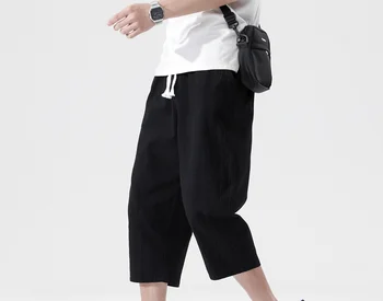 Летние Повседневные брюки из дикого хлопка и льна, свободные льняные брюки в корейском стиле, трендовые прямые брюки с девятью точками