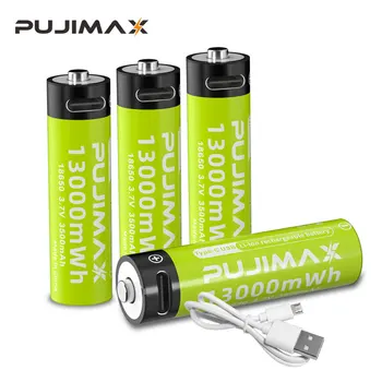PUJIMAX Новый оригинальный аккумулятор 18650 13000 МВтч, кабель Type-C, 3,7 В, Разрядный аккумулятор, будильник, прочный