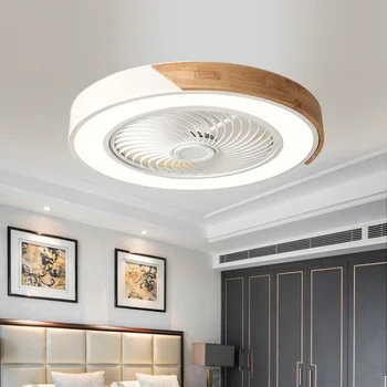 Потолочный вентилятор современного деревянного дизайна со светодиодной подсветкой, черные потолочные вентиляторы без лопастей