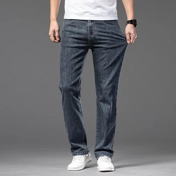 2023 Мужские модные брендовые джинсы, мужские повседневные прямые джинсовые мужские джинсы старой обработки, тонкие джинсовые брендовые джинсы полной длины в складку