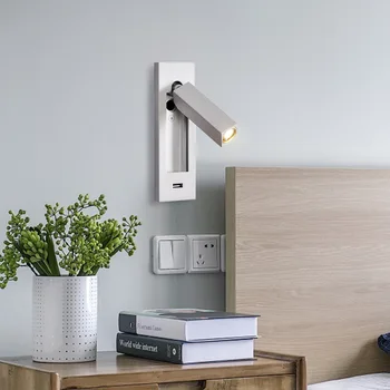 Новый металлический светодиодный настенный светильник в скандинавском Стиле, Вращающийся Домашний Современный Декор, Спальня, USB Зарядное устройство, Лампа для чтения, Прикроватная Тумбочка В помещении