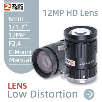 ZLKC FA C Крепление 6 мм F2.4 1/1.7 Дюймов 12MP Объектив машинного зрения Камера Видеонаблюдения С Ручной Диафрагмой CCTV 12,0 Мегапикселей с низким уровнем искажений