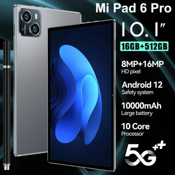 Новый планшет Android Mi Pad 6 Pro Global 10 Дюймов 16G + 512 ГБ с клавиатурой Tablette 5G с двумя SIM-картами или WIFI Google Play Tablets PC