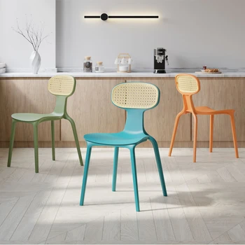 Обеденные стулья из плетеного ротанга в скандинавском Стиле, Пластиковый ресторанный стул, кухонный стул с открытой спинкой, Модная креативная мебель для дома