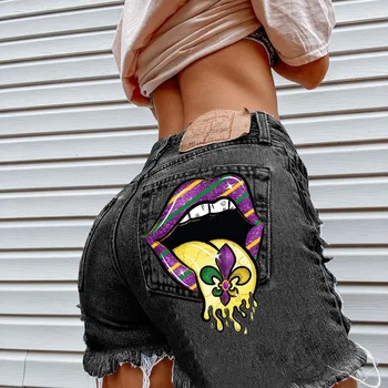 Сексуальные джинсовые шорты в американском ретро-стиле, женские Летние шорты 2023, Модные Супер Шорты с принтом Уличных граффити с черепом, Повседневные шорты для отдыха