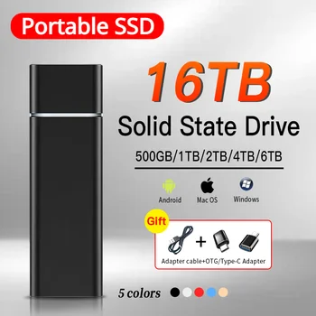 Новый портативный SSD 1 ТБ 2 ТБ Внешний твердотельный накопитель USB 3.1 Type-C Мобильное запоминающее устройство для компьютера Ноутбук Mac