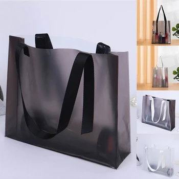 Прозрачная подарочная сумка из ПВХ с ручками, Прозрачная сумка-тоут, Полипропиленовая матовая пластиковая сумка-тоут для покупок, Одежда, Напитки, Дорожная упаковка для продуктов