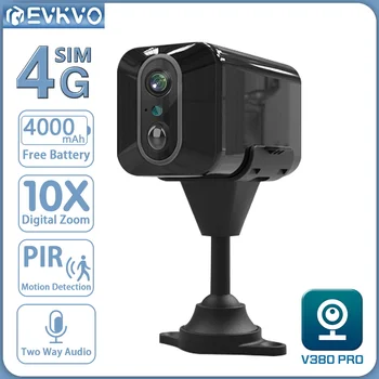 EVKVO 5MP 4G Мини-камера с SIM-картой, Встроенный аккумулятор, Обнаружение движения PIR, Система Видеонаблюдения в помещении, WIFI Камера V380 PRO