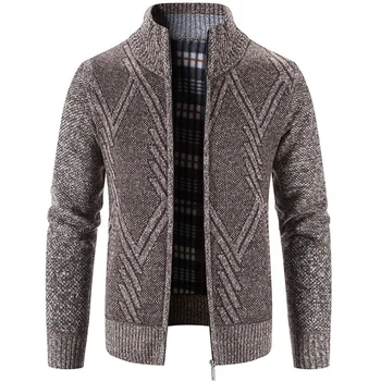 Осенне-зимнее новое пальто с геометрическим принтом и воротником-стойкой, Мужской свитер, кардиган